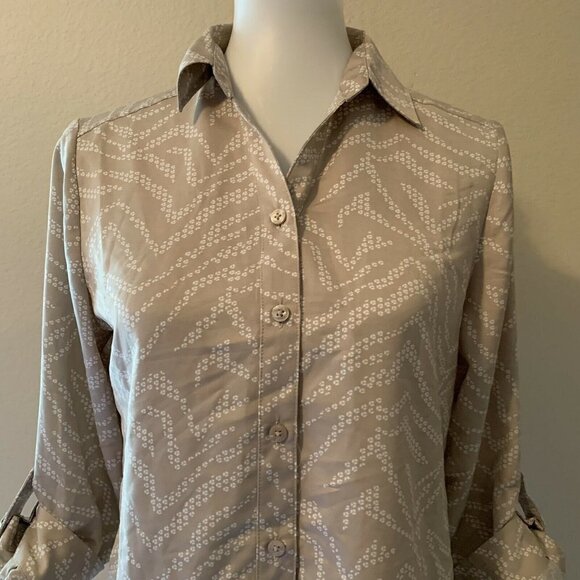 Chico's Multi Color Button Front Tab Sleeve Blouse - Picture 2 of 6